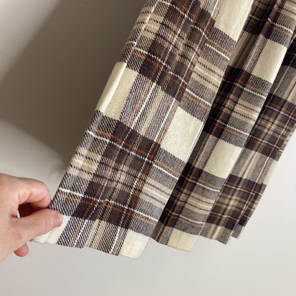 Vintage Kilt Womens XS Brown Cream Tartan Plaid Wool Pleated Midi Skirt Scotland - Picture 6 of 8